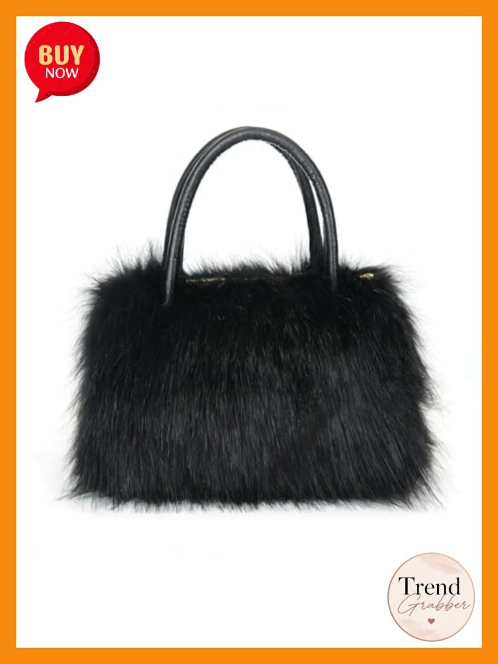 Faux Fur Leather Satchel Tote Shoulder Handbag Zip Closure